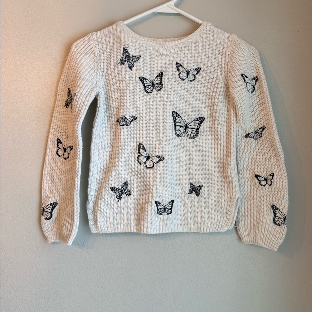 H&M Girls White Sweater with Butterfly Design